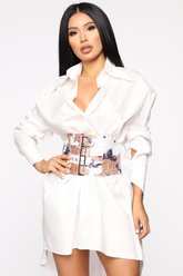 Robe chemise d&#39;affaires - Blanc - Fashion Nova