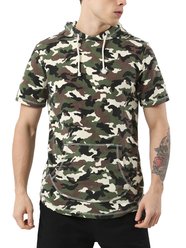 T-shirt à capuche avec poche kangourou à motif camouflage pour homme - Unique Bargains