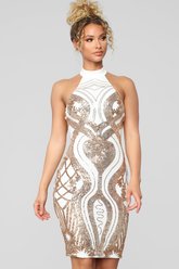 Robe Sequin Touch Of Glam - Blanc / Or - Fashion Nova