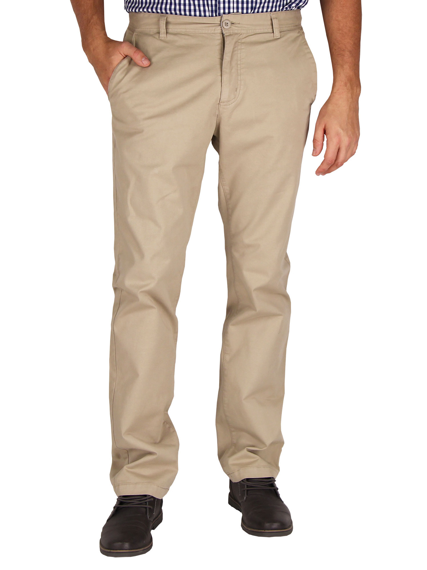 Pantalon décontracté pour homme, moderne, stretch, devant plat (Kaki clair, Taille 34W x 32L) - Urban Boundaries
