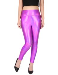 Leggings holographiques brillants pour femmes HDE, pantalons métallisés, collants iridescents (rose, moyen) - HDE
