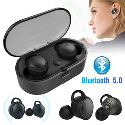 EEEKit True Ecouteurs sans fil Bluetooth 5.0 Ecouteurs True Stéréo 3D Son 18H Playtime Ecouteurs anti-transpiration avec étui de charge, Microphone intégré, Noir - EEEkit