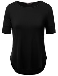 T-shirt basique pour femmes Doublju à manches courtes, col rond, coupe décontractée et coupe ample, couleur unie et grande taille - Doublju