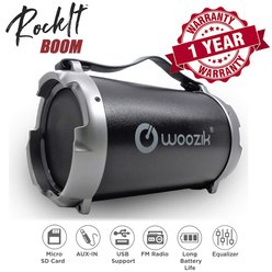 Haut-parleur sans fil Woozik S12B, Boombox Bluetooth avec subwoofer intégré de 4 &quot;, lecteur de carte SD, écran à LED, radio FM, sortie USB, entrée AUX - WOOZIK