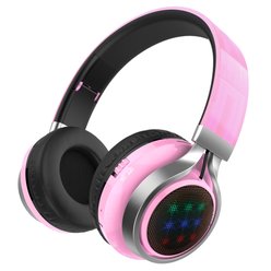 Casque Bluetooth sur l&#39;oreille, écouteurs pliants sans fil, annulation de bruit, casque stéréo à LED, casques de sport ajustables pour hommes et femmes (rose) - Excelvan